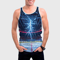 Майка-безрукавка мужская Удар молнии в хоккейную площадку, цвет: 3D-белый — фото 2