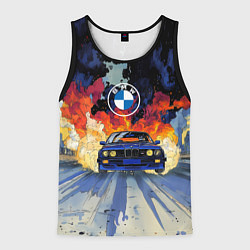 Майка-безрукавка мужская Синяя БМВ за огнем, цвет: 3D-черный