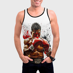 Майка-безрукавка мужская Тайский боксер на белом, цвет: 3D-черный — фото 2
