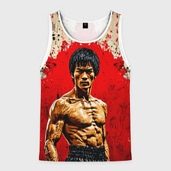 Майка-безрукавка мужская Брюс Ли на красном, цвет: 3D-белый
