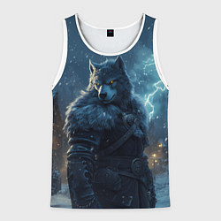 Майка-безрукавка мужская Волк в доспехах, цвет: 3D-белый