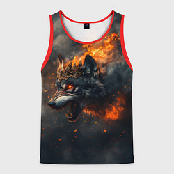 Майка-безрукавка мужская Волк в огне и дыме, цвет: 3D-красный