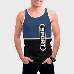 Майка-безрукавка мужская Sport сине-чёрный с полосой, цвет: 3D-белый — фото 2