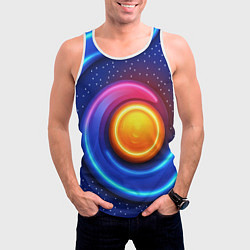 Майка-безрукавка мужская Оранжевый круг и голубые линии текстура, цвет: 3D-белый — фото 2