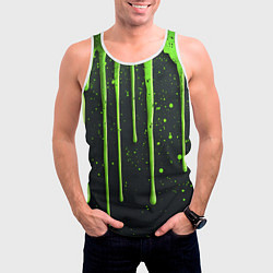 Майка-безрукавка мужская Зеленая краска стекающая на черном фоне, цвет: 3D-белый — фото 2