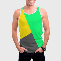 Майка-безрукавка мужская Жёлто-серо-зелёный трёхцветный, цвет: 3D-белый — фото 2
