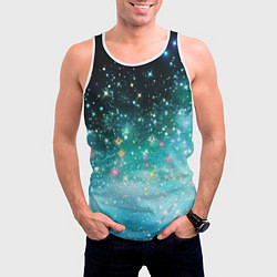 Майка-безрукавка мужская Бирюзовые блестки фон, цвет: 3D-белый — фото 2