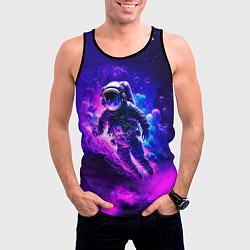 Майка-безрукавка мужская Космонавт в неоновых облаках, цвет: 3D-черный — фото 2
