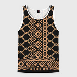 Майка-безрукавка мужская Золотые узоры на черном с канатами - вышиванка руб, цвет: 3D-белый