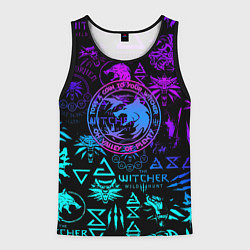 Майка-безрукавка мужская Ведьмак неоновые логотипы, цвет: 3D-черный