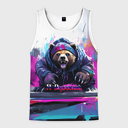Майка-безрукавка мужская Хищный русский медведь и граффити, цвет: 3D-белый