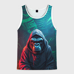 Майка-безрукавка мужская Горилла в капюшоне, цвет: 3D-белый