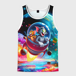 Майка-безрукавка мужская Том и Джерри летят в ракете - нейроарт, цвет: 3D-белый