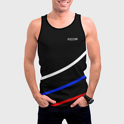 Майка-безрукавка мужская Россия чёрный с полосами бело-сине-красные, цвет: 3D-черный — фото 2