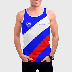 Майка-безрукавка мужская Россия с гербом и цветами флага, цвет: 3D-белый — фото 2