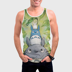 Майка-безрукавка мужская Тоторо в лесу акварель, цвет: 3D-белый — фото 2