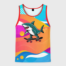 Майка-безрукавка мужская Акула на скейте, цвет: 3D-красный