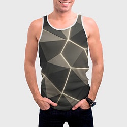 Майка-безрукавка мужская Серая объемная текстура с гранями, цвет: 3D-белый — фото 2