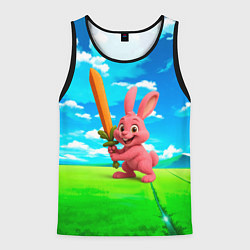 Майка-безрукавка мужская Розовый заяц с мечом из морковки, цвет: 3D-черный