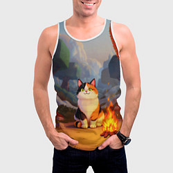 Майка-безрукавка мужская Котик в кубическом мире, цвет: 3D-белый — фото 2