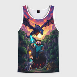 Майка-безрукавка мужская Дракон края и Стив - Майнкрафт арт, цвет: 3D-белый