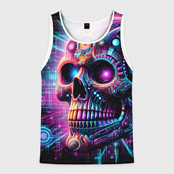 Майка-безрукавка мужская Neon cyber skull, цвет: 3D-белый