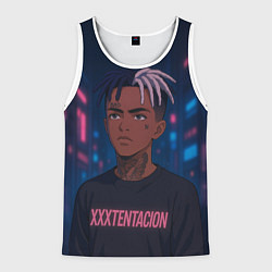 Майка-безрукавка мужская XXXTentacion - Неоновый аниме арт, цвет: 3D-белый