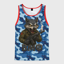 Майка-безрукавка мужская Волк стреляет из автомата ВМФ, цвет: 3D-красный