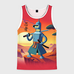 Майка-безрукавка мужская Бендер ниндзя в Японском пейзаже, цвет: 3D-белый