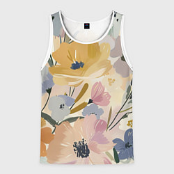 Майка-безрукавка мужская Цветы акварель, цвет: 3D-белый
