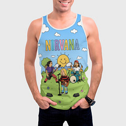 Майка-безрукавка мужская Nirvana мультяшный стиль на поляне, цвет: 3D-белый — фото 2