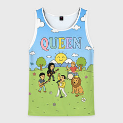 Майка-безрукавка мужская Queen мультяшный стиль на поляне, цвет: 3D-белый