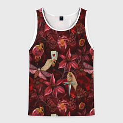 Майка-безрукавка мужская Бордовая готика с сердцем, лилиями и мотыльками, цвет: 3D-белый