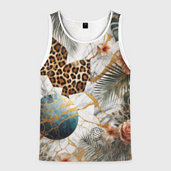 Майка-безрукавка мужская Мрамор с цветами и леопардовый узор, цвет: 3D-белый