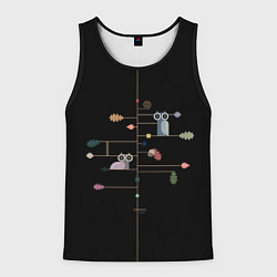 Майка-безрукавка мужская Ученые совы осенью в лесу, цвет: 3D-черный