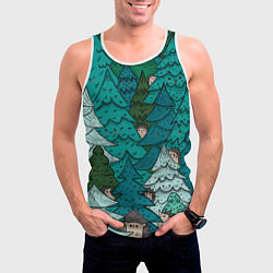 Майка-безрукавка мужская Ежи в еловом лесу, цвет: 3D-белый — фото 2