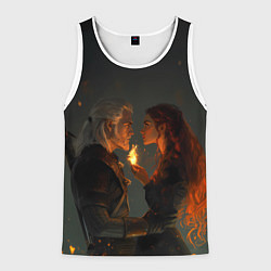 Майка-безрукавка мужская Ведьмак и огненная Трисс, цвет: 3D-белый