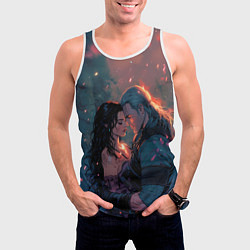Майка-безрукавка мужская Йеннифэр и Геральт и розовые лепестки, цвет: 3D-белый — фото 2