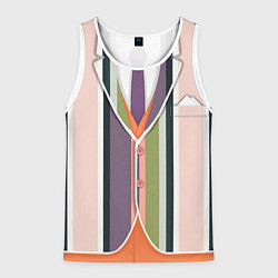 Майка-безрукавка мужская Полосатый пиджак с оранжевым жилетом, цвет: 3D-белый