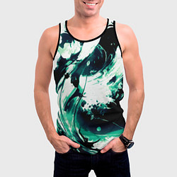 Майка-безрукавка мужская Чёрно-зелёный абстракция волна, цвет: 3D-черный — фото 2