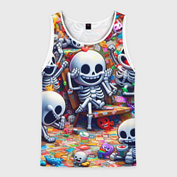 Майка-безрукавка мужская Смеющиеся прикольные скелетики - нейроарт, цвет: 3D-белый