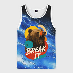Майка-безрукавка мужская Break it злой медведь, цвет: 3D-белый