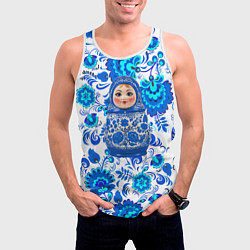 Майка-безрукавка мужская Русская матрёшка в гжельских узорах, цвет: 3D-белый — фото 2