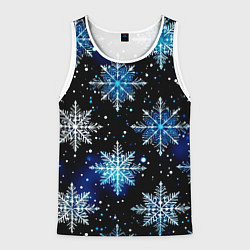 Майка-безрукавка мужская Стилизованный чёрно-синий со снежинками, цвет: 3D-белый