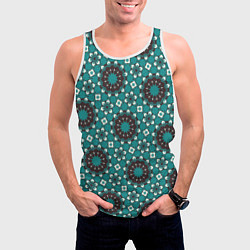 Майка-безрукавка мужская Бирюзовая текстура из персидских звезд, цвет: 3D-белый — фото 2