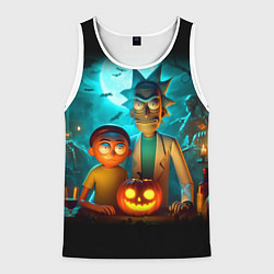Майка-безрукавка мужская Morty and Rick with pumpkin - neon halloween, цвет: 3D-белый