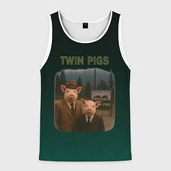 Майка-безрукавка мужская Twin Pigs пародия, цвет: 3D-белый