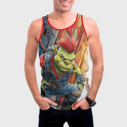 Майка-безрукавка мужская Панк Шрек облокотился на колено, цвет: 3D-красный — фото 2
