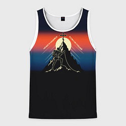 Майка-безрукавка мужская На бога надейся сине-красный арт, цвет: 3D-белый