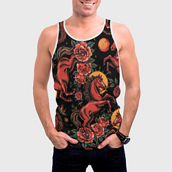 Майка-безрукавка мужская Красная лошадь с розами, цвет: 3D-белый — фото 2